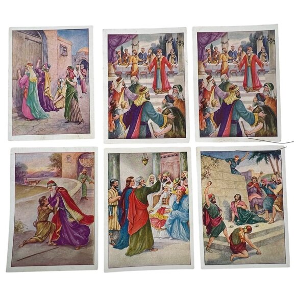 Vintage 1935 and 1936 Bible Beginner Lesson Picture Card David C Cook Lot of 23 - Picture 2 of 9